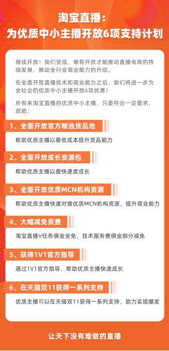 直播|淘宝直播向全社会中小主播发布6项支持计划
