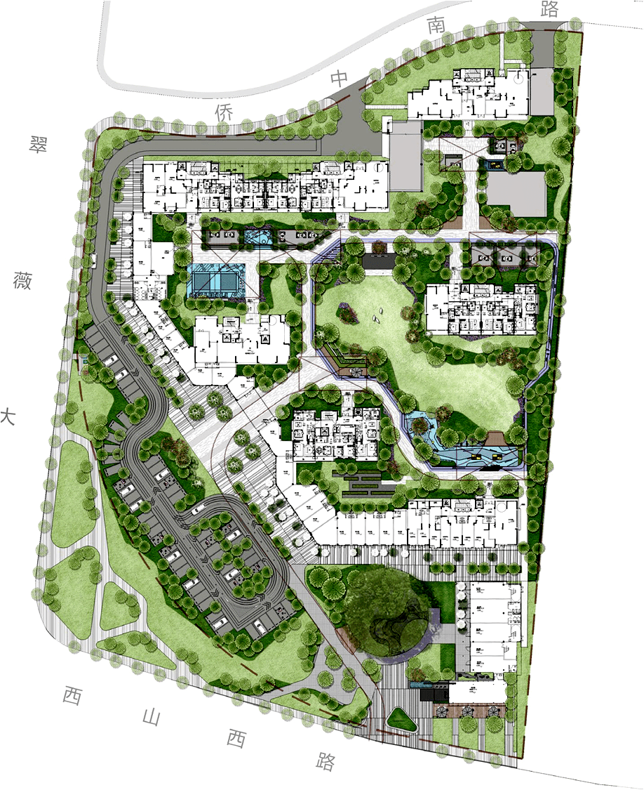 泊云庭示意图/以实际为准 泊云庭建筑采用点式围合布局,小区地块不