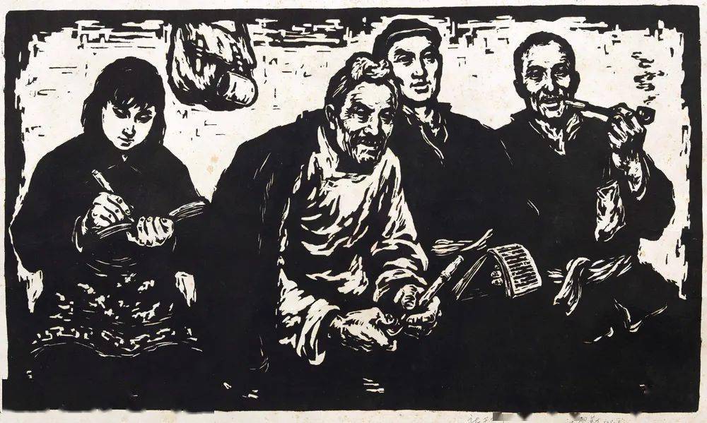 李习勤 《社干会》 41×70cm 黑白木刻 1962