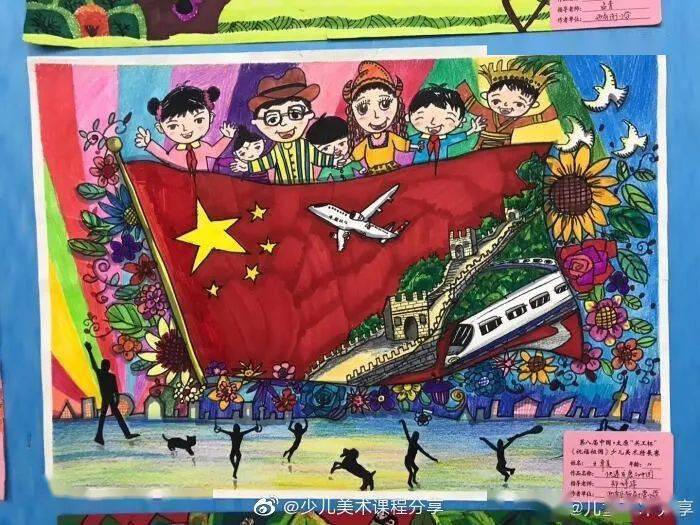 中国地图,万里长城, 国庆节儿童画教程比较复杂 所以在画国庆节儿童画