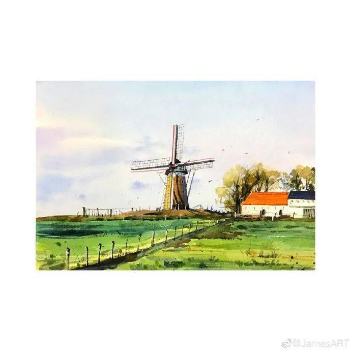 水彩| 风景画· 鹿特丹的风车～_手机搜狐网