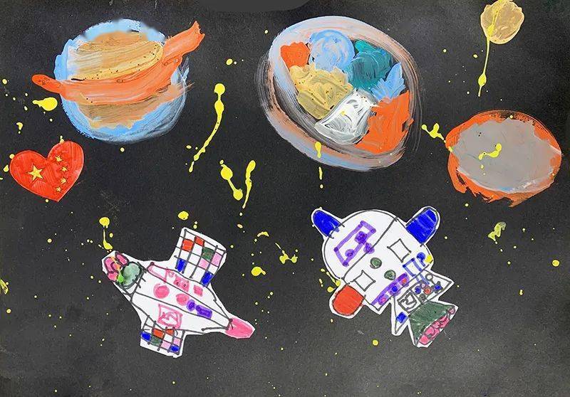 《飞向外太空》刘希尧 6岁 北京城市花园红黄蓝幼儿园浩瀚的宇宙中存在着