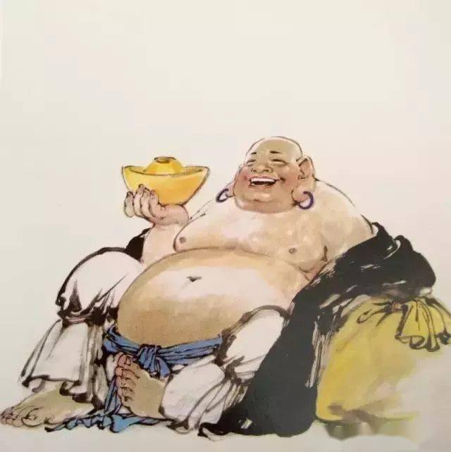中国国画《布袋和尚》画法和步骤_花青
