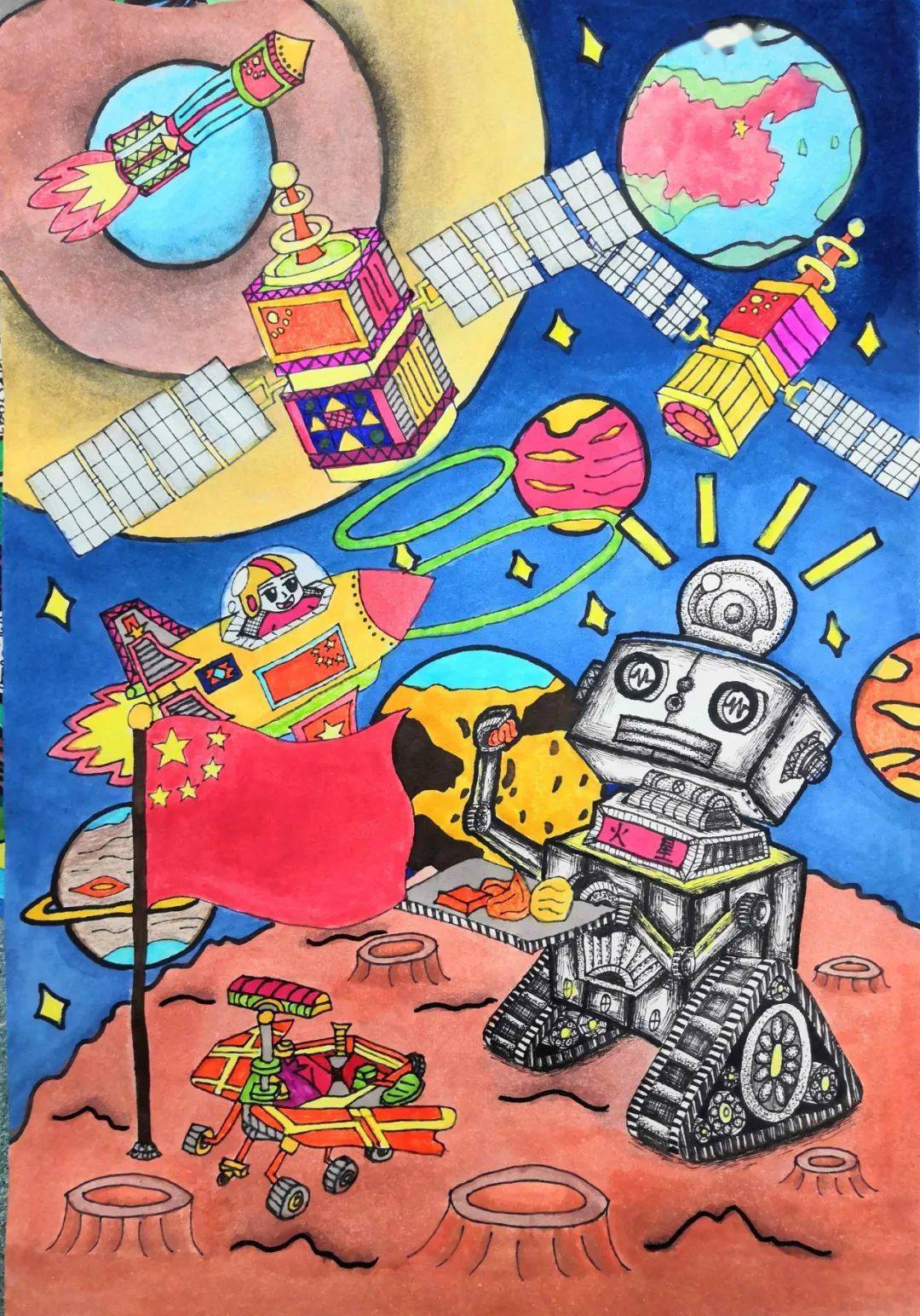 我校七年级,八年级学生进行了科幻画的创作活动,孩子们的想象和绘画
