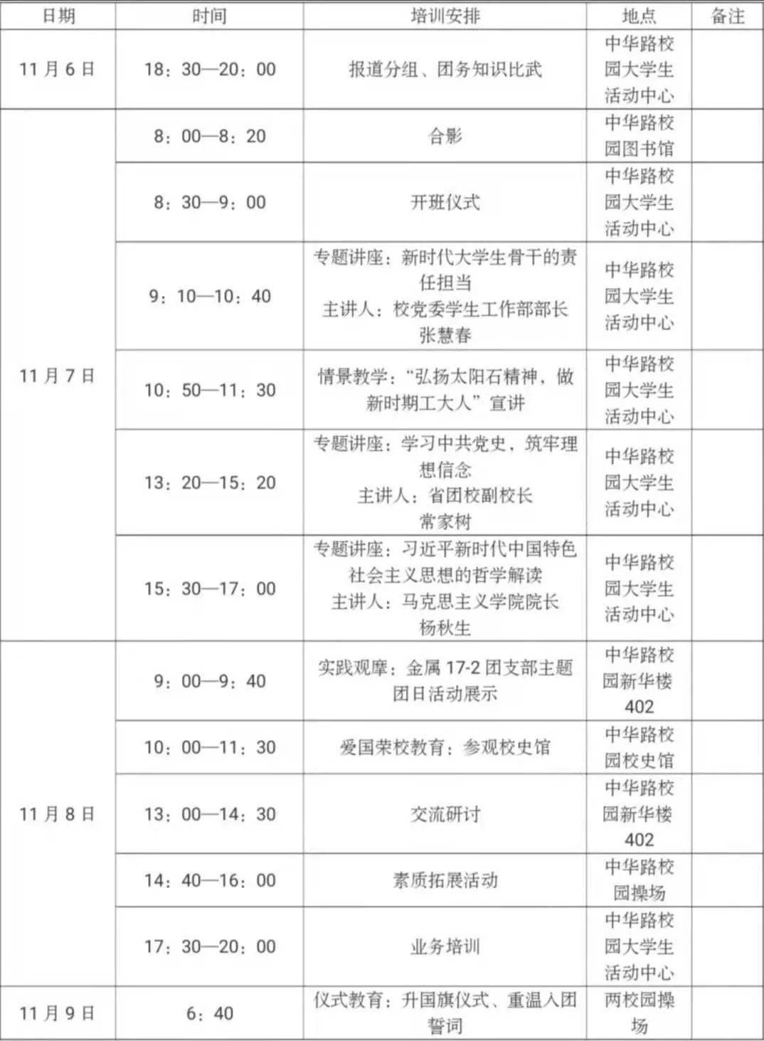 2020级新生团支部书记培训日程安排及相关要求阜新校区