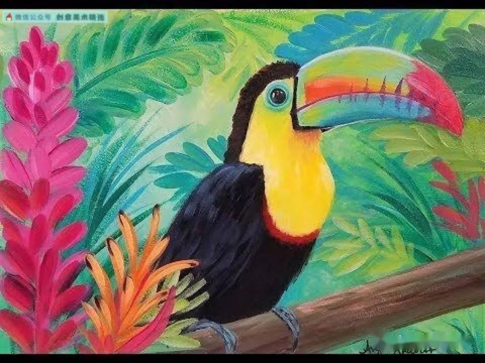 色彩临摹素材可爱的大嘴鸟创意手绘作品