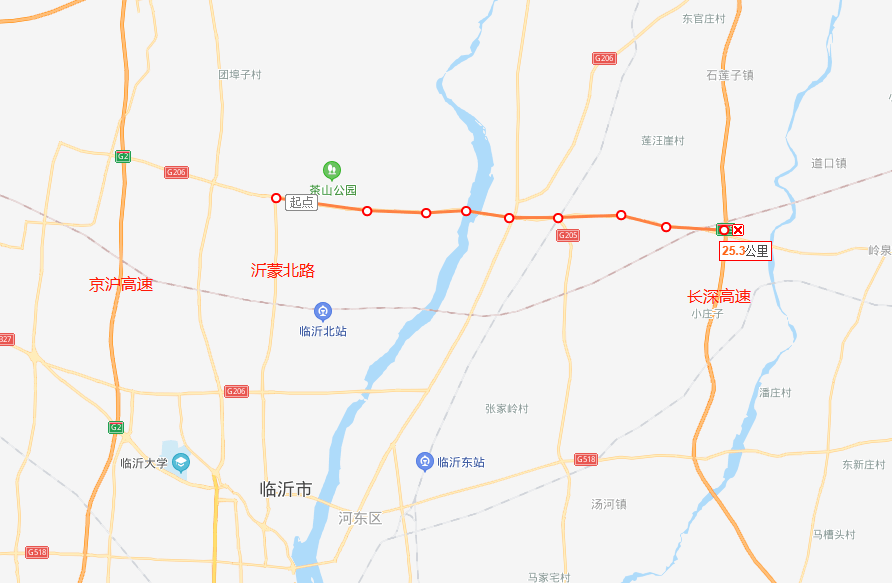 长深-京沪高速公路临沂北连接线改建工程路线 主要控制点为长深高速