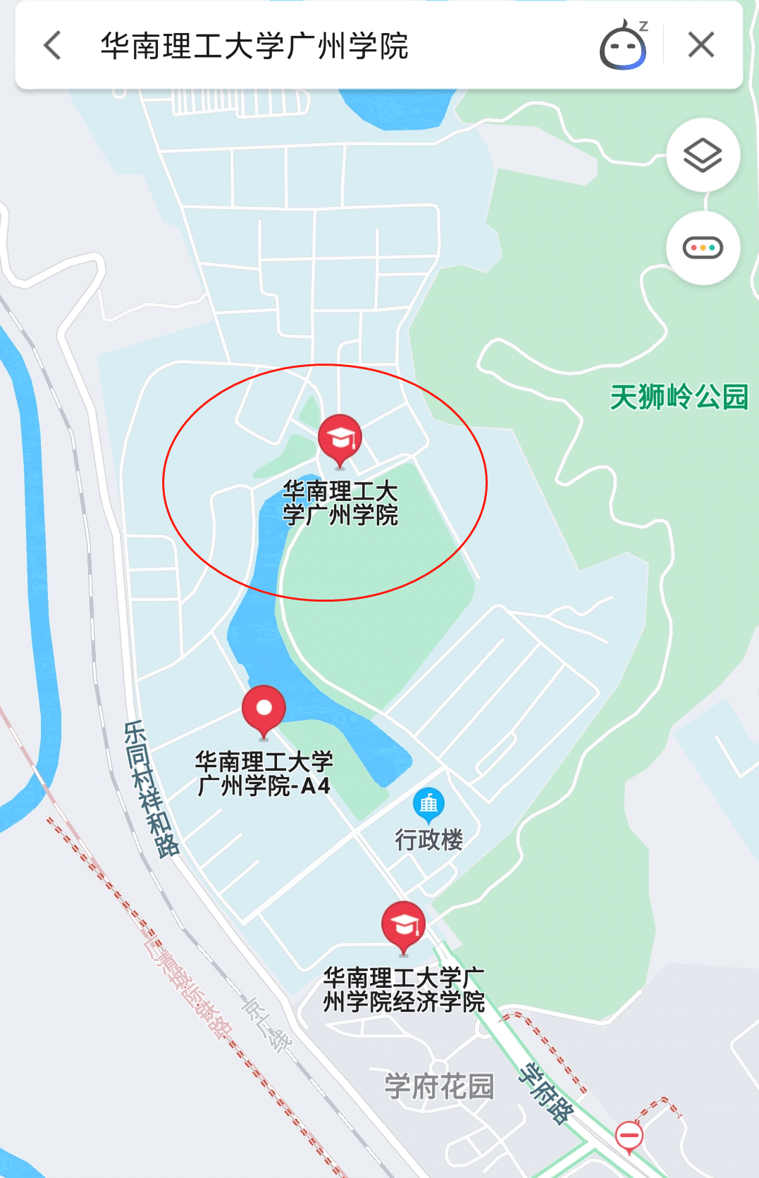 总结两个地图的搜索发现:腾讯地图:搜索"华南理工广州学院",则地图