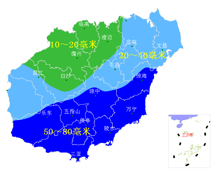 另外,15日白天,海南岛东部和南部沿海陆地伴有7～8级大风,其余地区