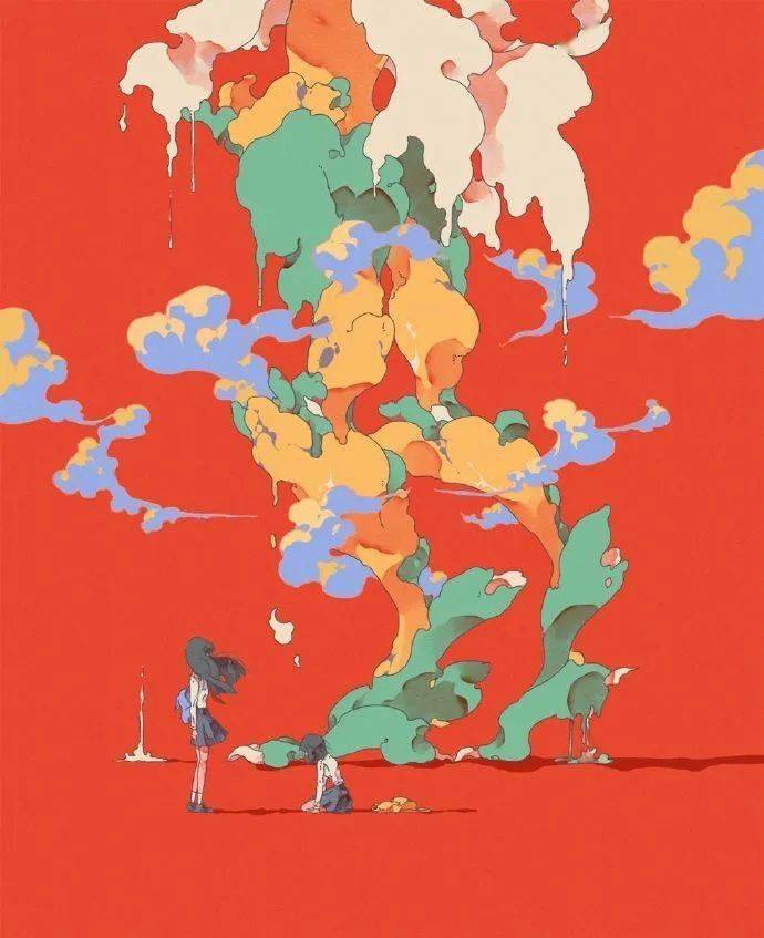 一组色彩对比强烈的水彩人物插画