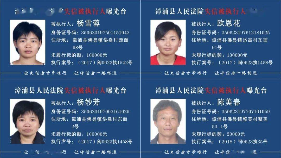 漳浦法院曝光一批失信被执行人名单!看看都有谁.