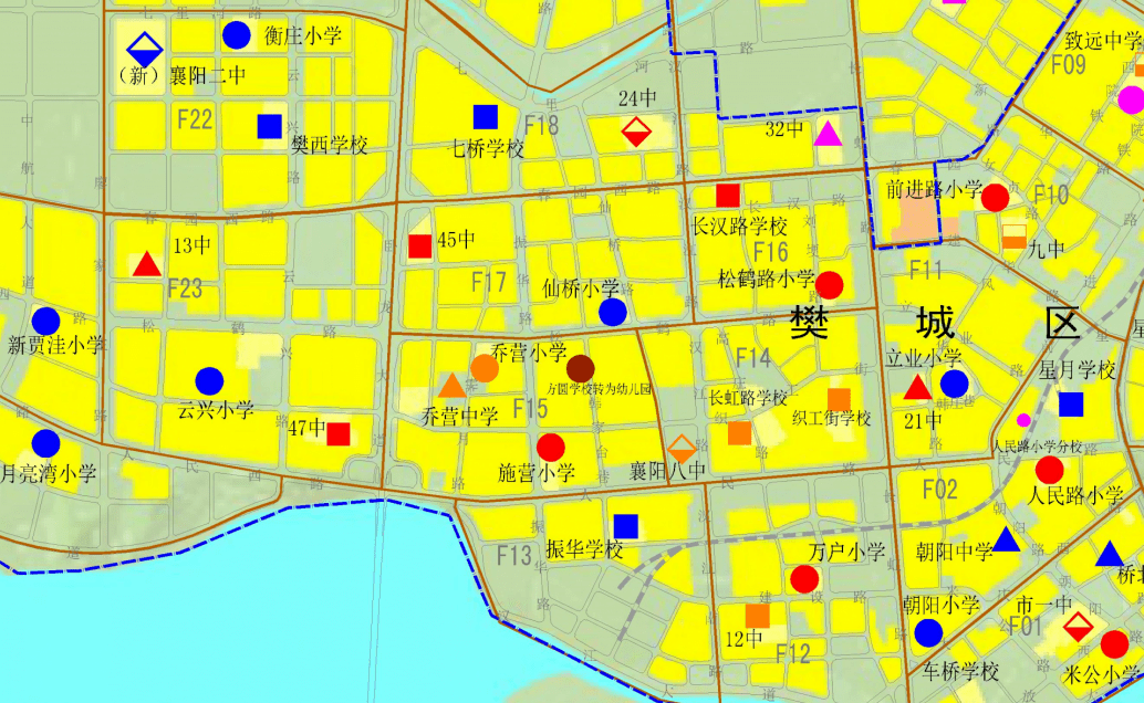 樊城区部分中小学分布图