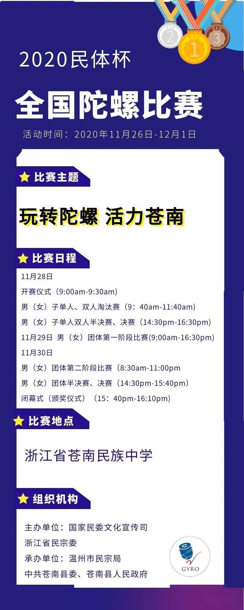 2020年民体杯全国陀螺赛11月28日在苍南开赛!敬请期待!