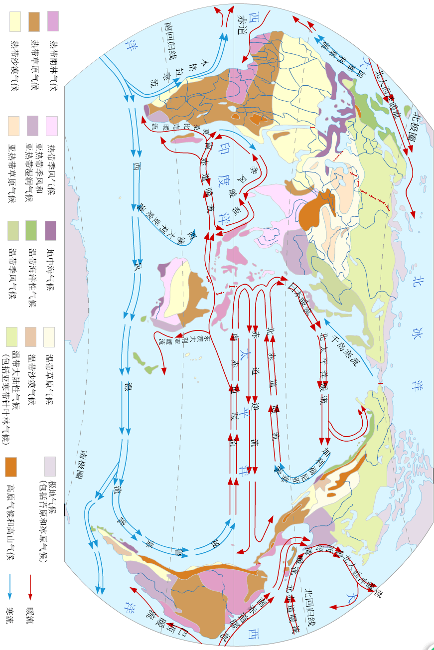 地理挂图:世界气候类型和洋流分布图