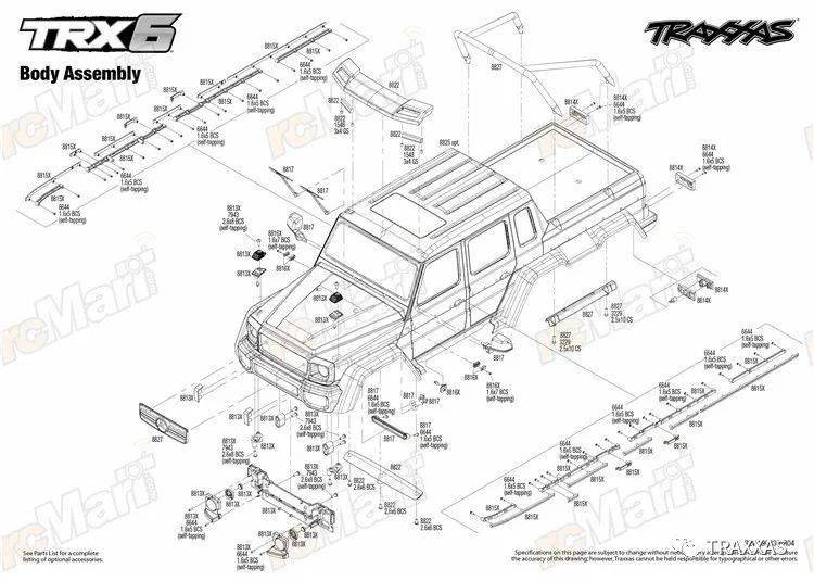 【爆炸图】traxxas 1/10 trx6 g63 amg 6x6 六驱攀爬车#88096-4