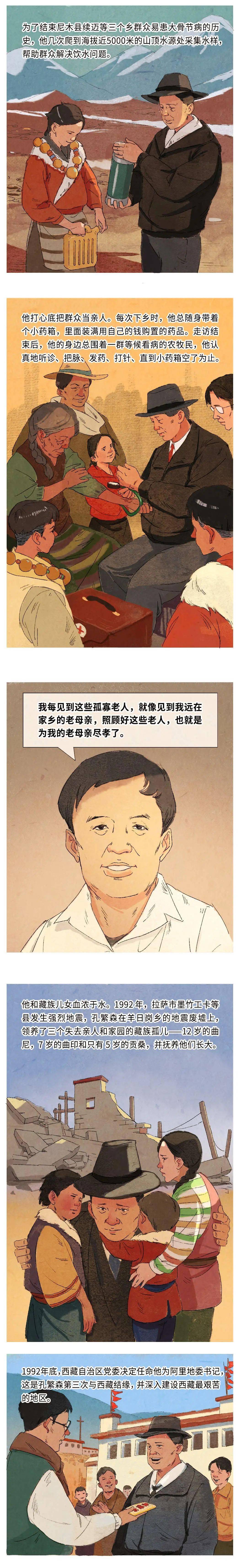 孔繁森一个共产党员爱的最高境界是爱人民漫画最美奋斗者