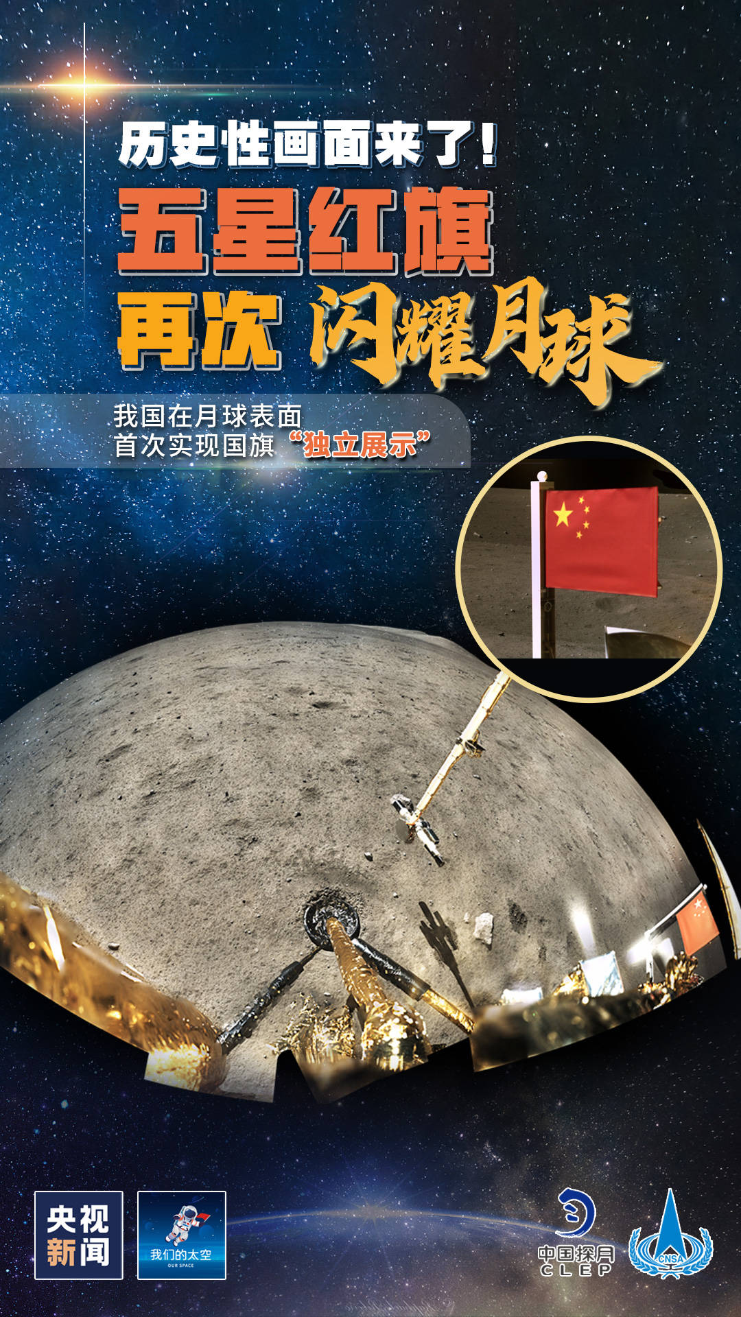 照片|国家航天局公布嫦娥五号月表国旗展示照片
