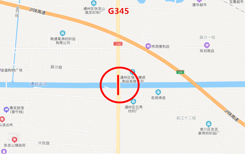 ▼345国道通启河跨线桥上▼新开北路源兴路口南侧通启运河桥▼通盛