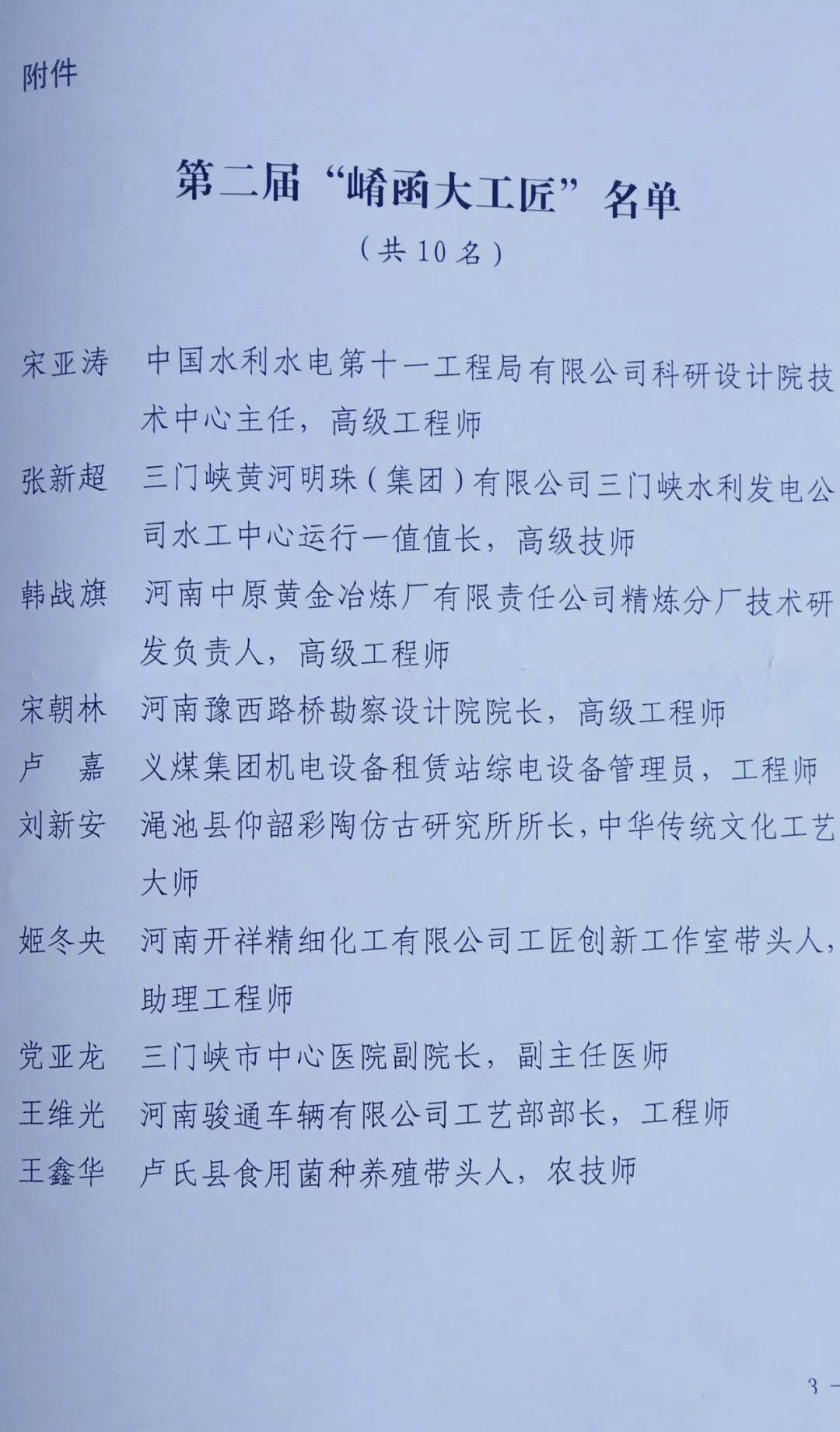 刘新安荣获第二届“崤函大工匠”称号
