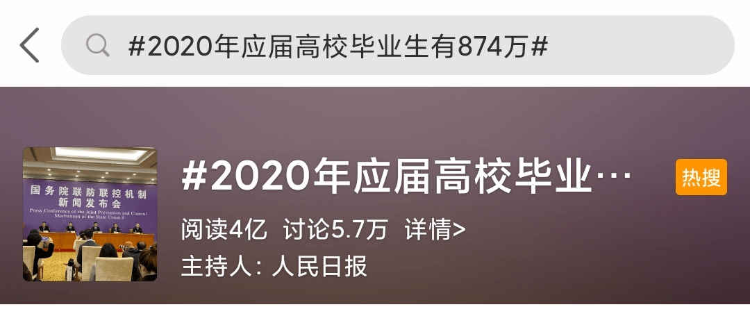 据统计,2020年,应届高校毕业生达到874万.