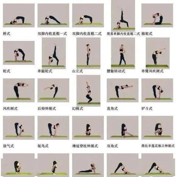 4,图片包括下列瑜伽体式名称: 25种瑜伽体位