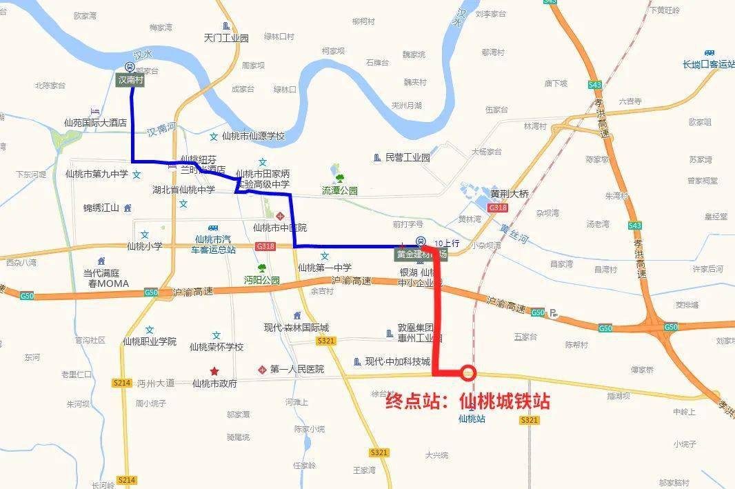 喜大普奔6条公交线路直达仙桃城铁站附示意图