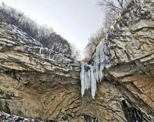 快来看秦岭抱龙峪悬崖处现壮观冰瀑