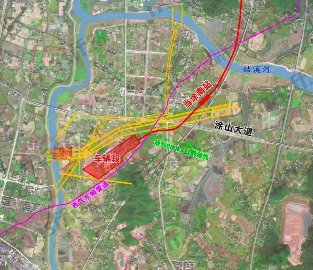 当涂南站段规划平面图 当涂南车辆段  位于当涂县涂山大道南侧,湖东