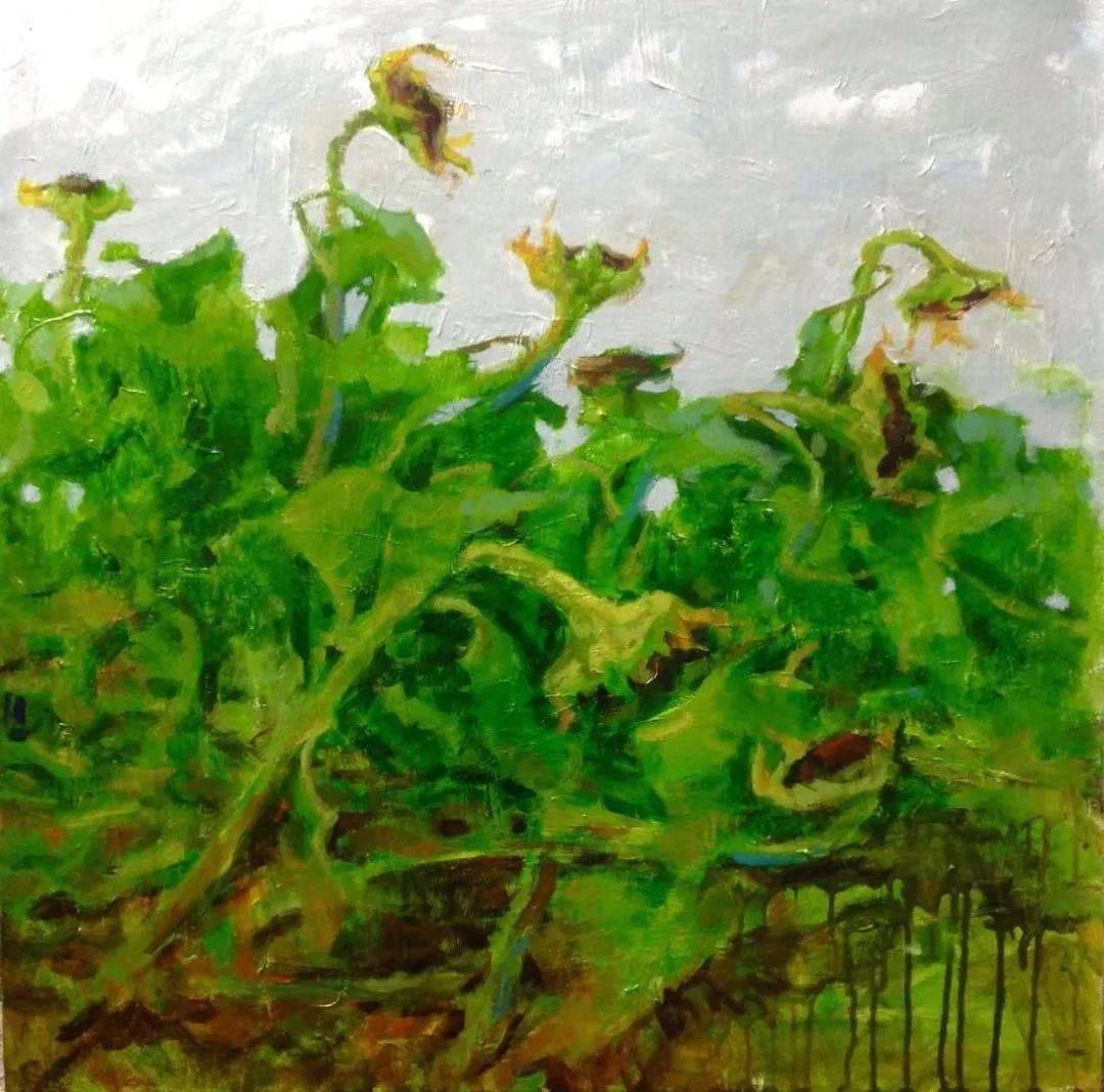 《绿色对话》60x60cm布面丙烯 2017年