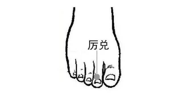 厉兑穴属足太阴脾经，在第二脚趾趾甲旁，靠近第三脚趾侧。 穴中医认为，老年人脾胃运化功能衰弱，水谷聚而