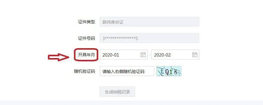 选择需要开具的所属年月,输入验证码