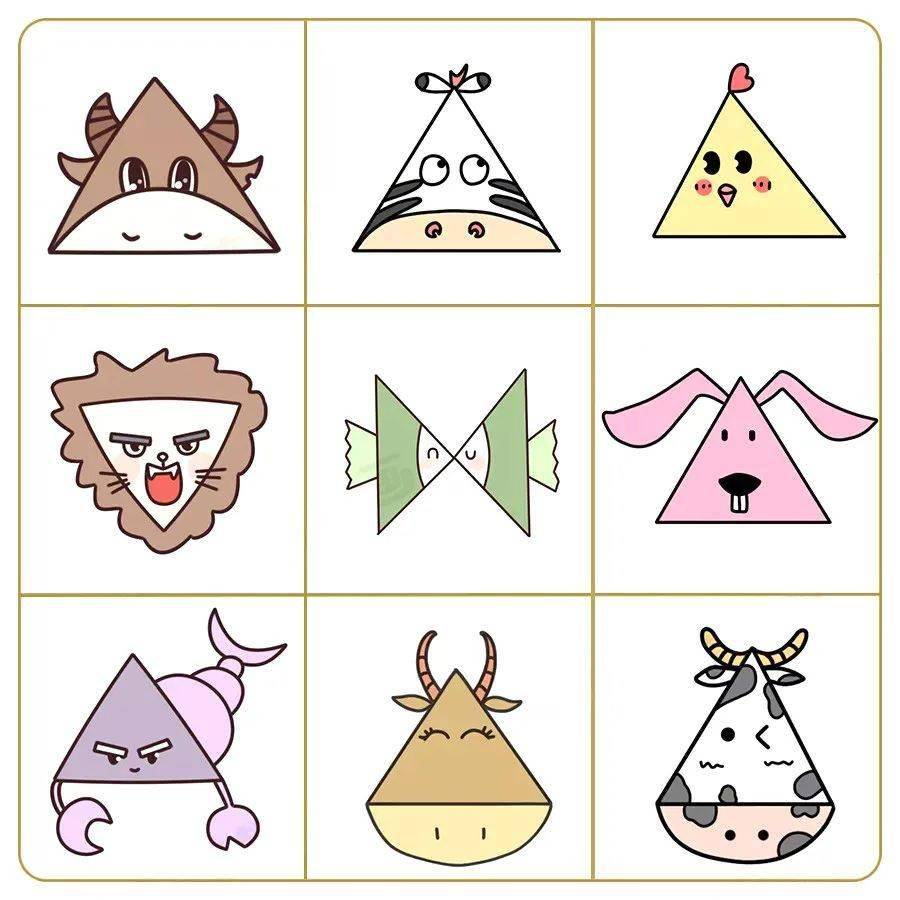 【萌物总动员~】 由一个三角形, 画出的各种小动物简笔画~ 好可爱呀