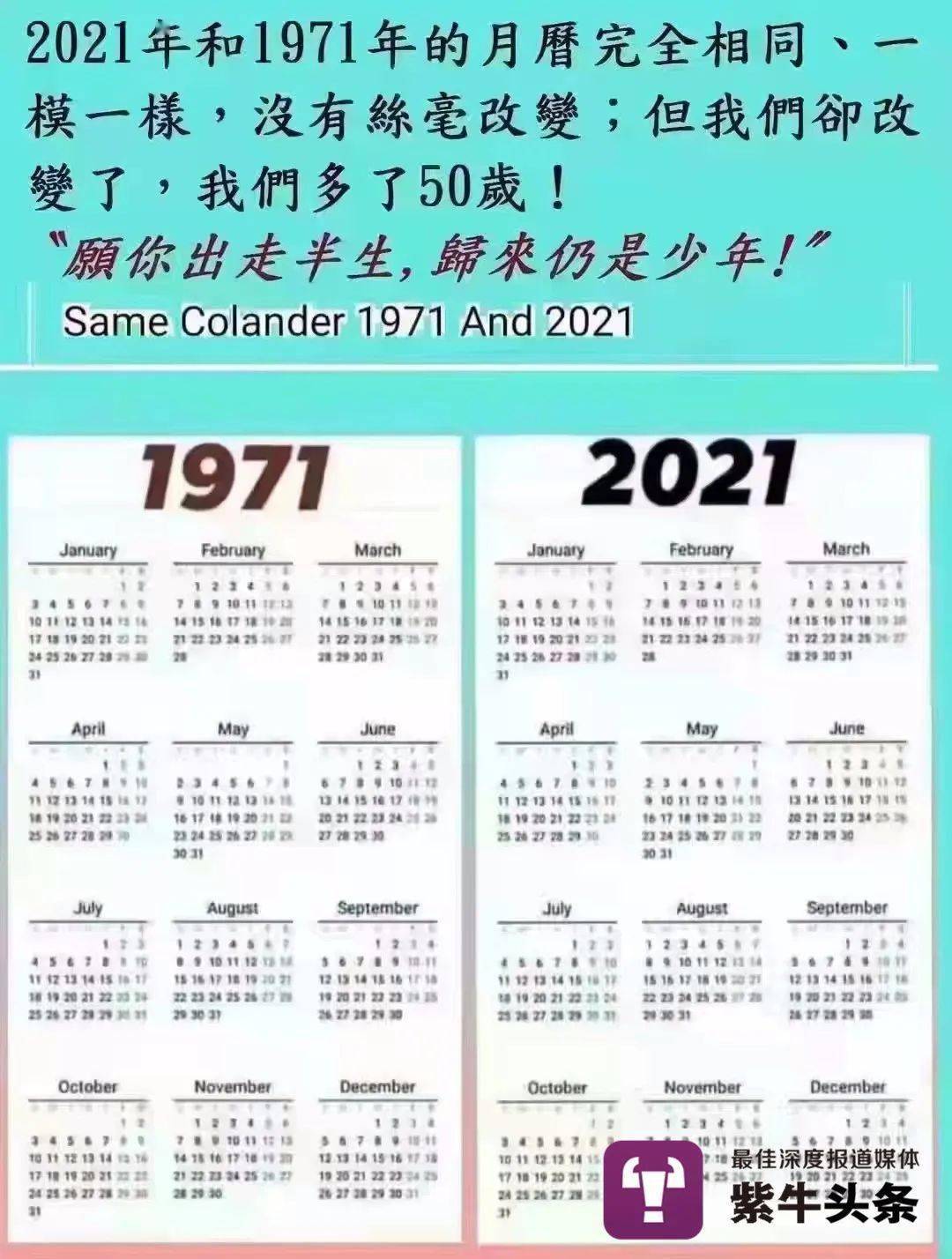 2021年日历和1971年长一样?网友:时间没变,我们变了