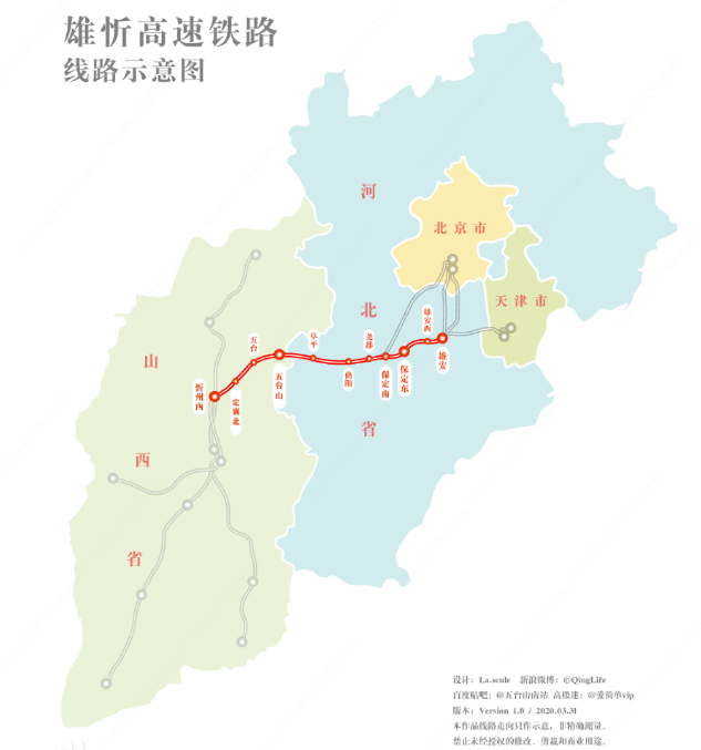 经河北省雄安新区,保定市,至山西省忻州市五台山风景区,五台县,定襄