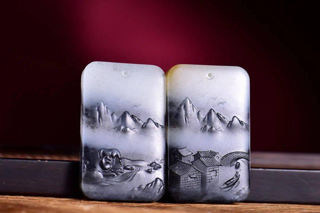 67两款水墨风玉料,玉雕师设计精彩纷呈!_青花
