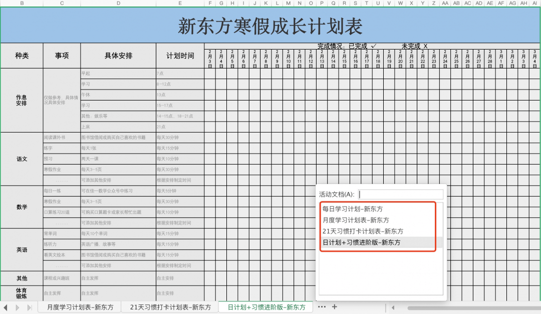 附改良版衡水中学寒假学习规划表_计划