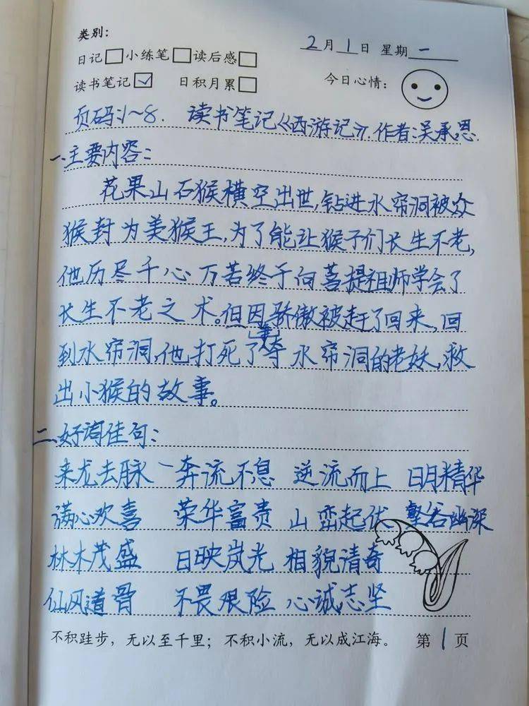 看,同学们的读书笔记,字迹工整,内容充实.