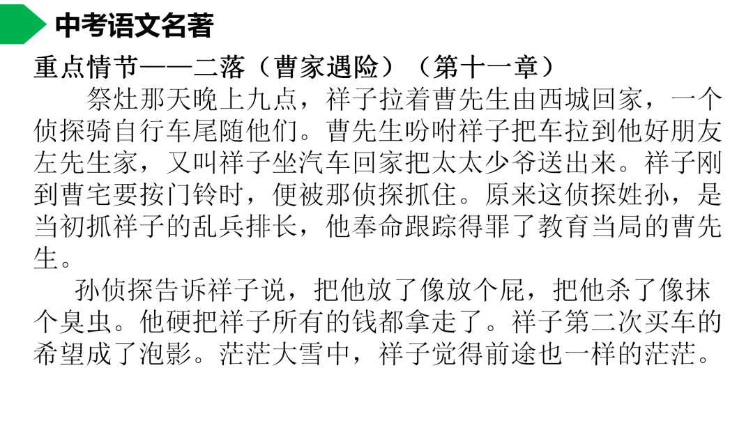 初中语文七下《骆驼祥子》名著导读 思维导图  考点,!