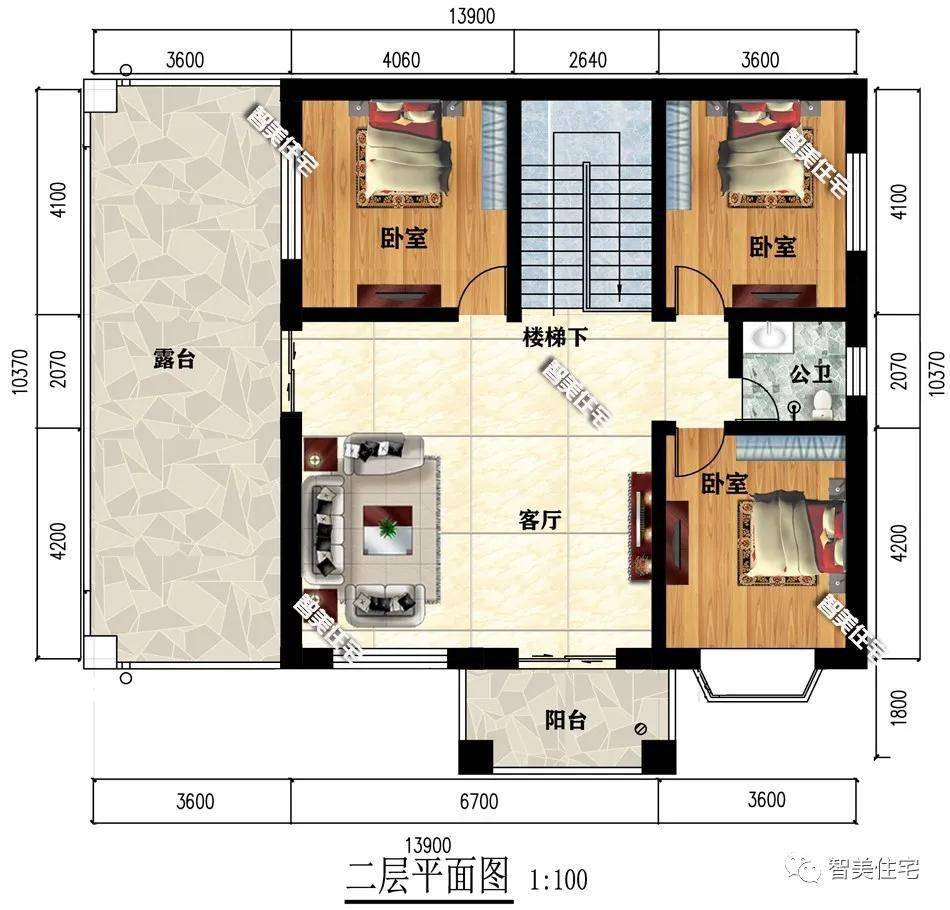 9×10.3米农村别墅,两层带堂屋户型,主体造价26万