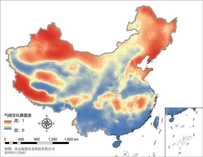 1-a 中国至2070年气候变化暴露度趋势分析气候变化高暴露区:中国东北