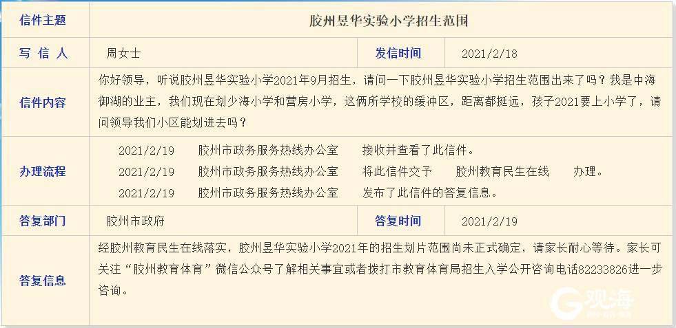 经胶州教育民生在线落实,胶州昱华实验小学2021年的招生划片范围尚未