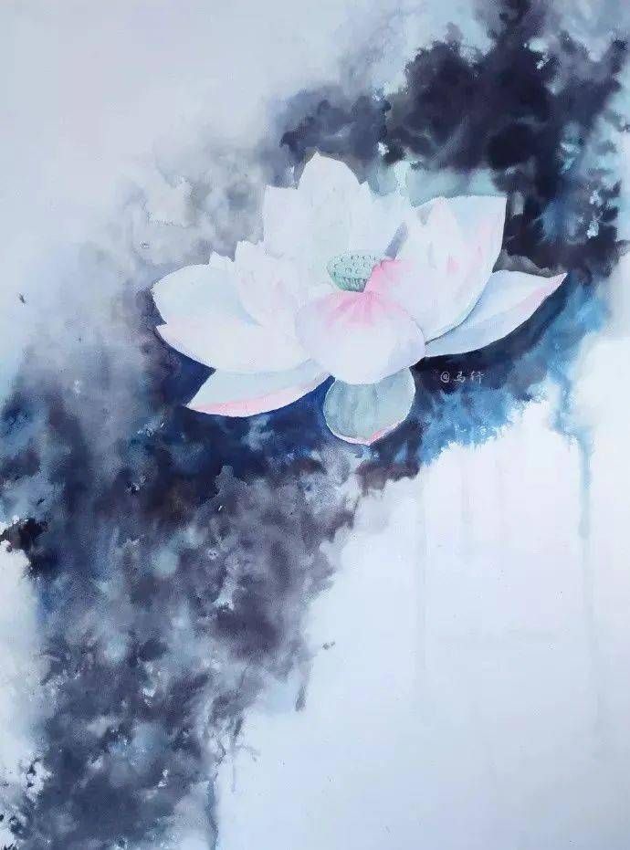 彩铅和水彩一起画荷花