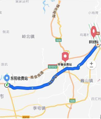 横店收费所,351国道,迎宾大道,东阳收费所一,横店收费所绕行路线图(诸