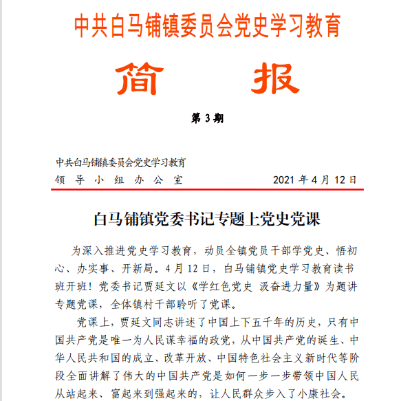 白马铺镇党史学习教育简报(1-4期)