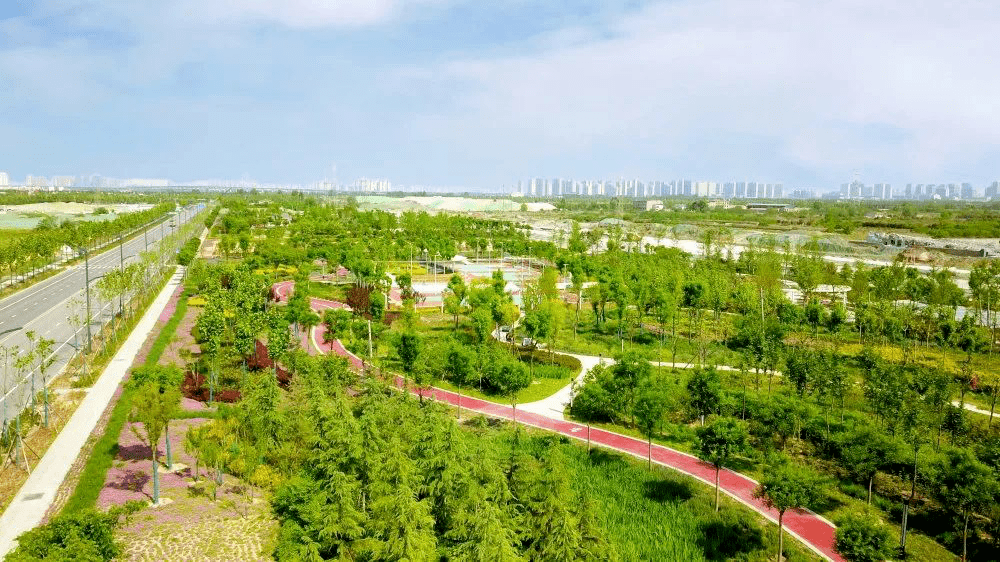慢跑道,自行车道沣渭生态景观区堤顶路绿道全长5