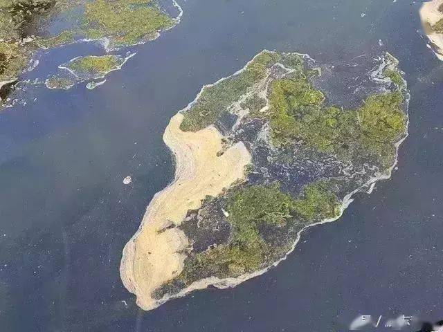 高空拍摄的岛屿俯视图,其实只是水中的一块苔藓.