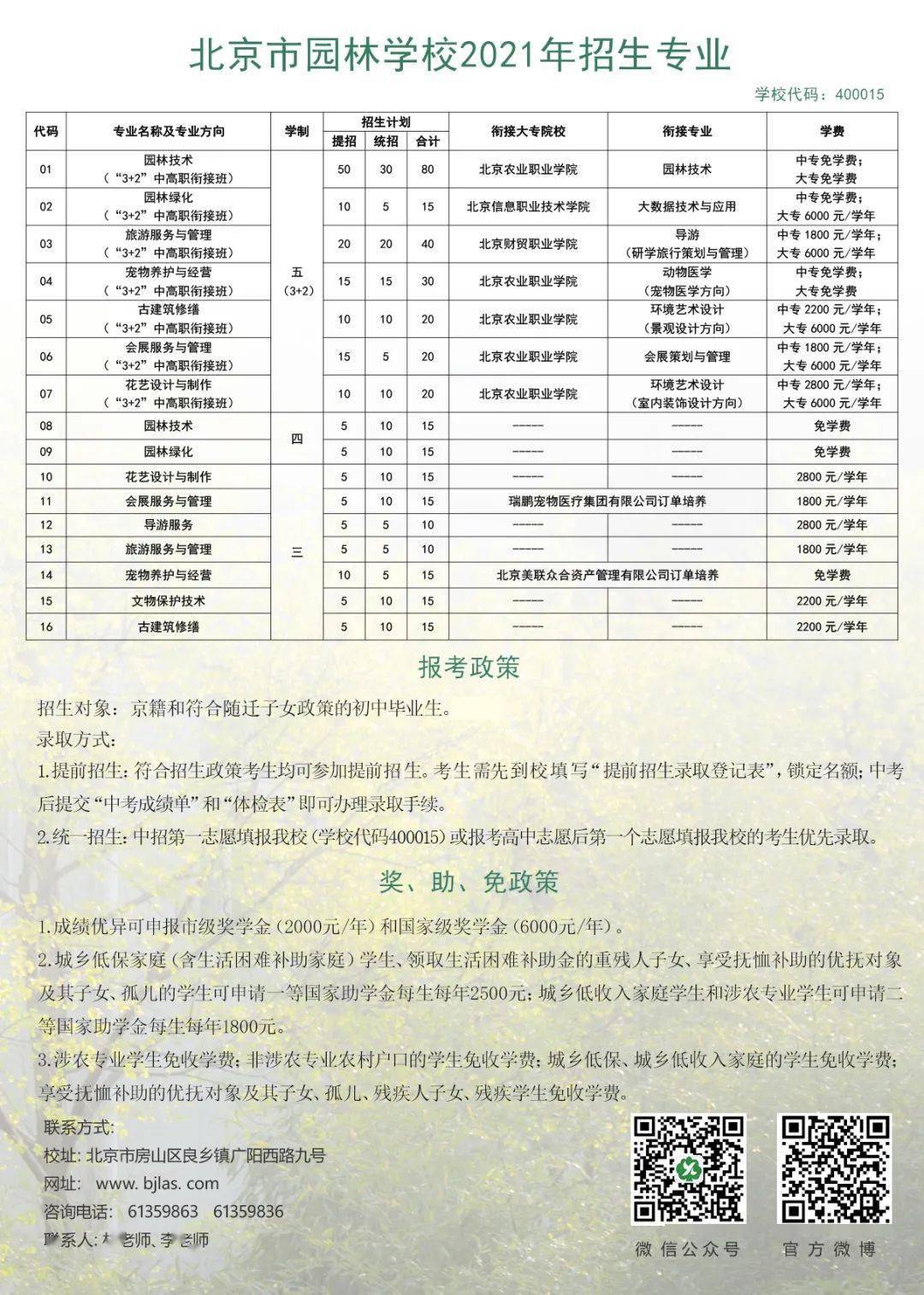 北京市园林学校欢迎你(附2021年招生专业介绍)