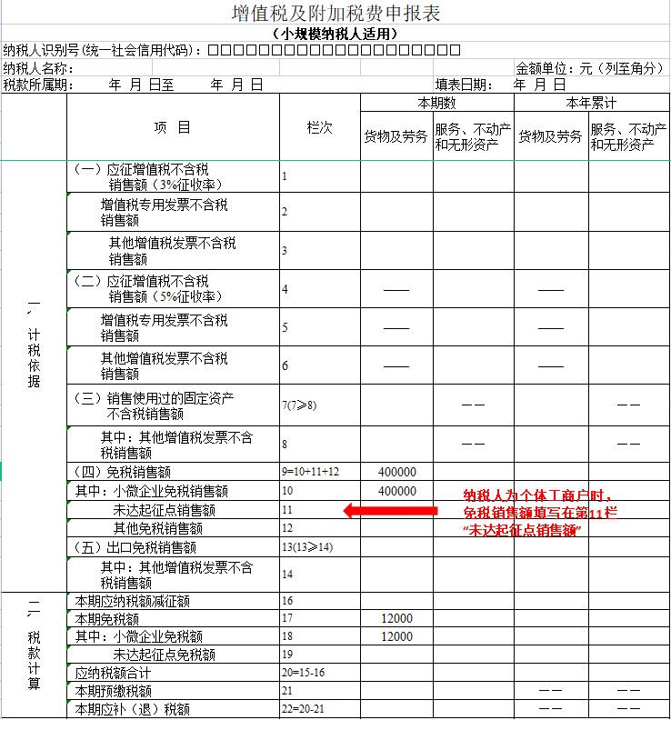 申报表填写示例:《增值税纳税申报表(小规模纳税人适用)》