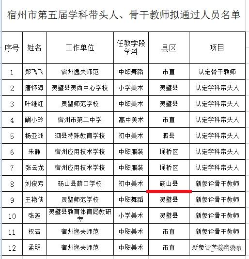 市级公示砀山多名教师拟通过评选