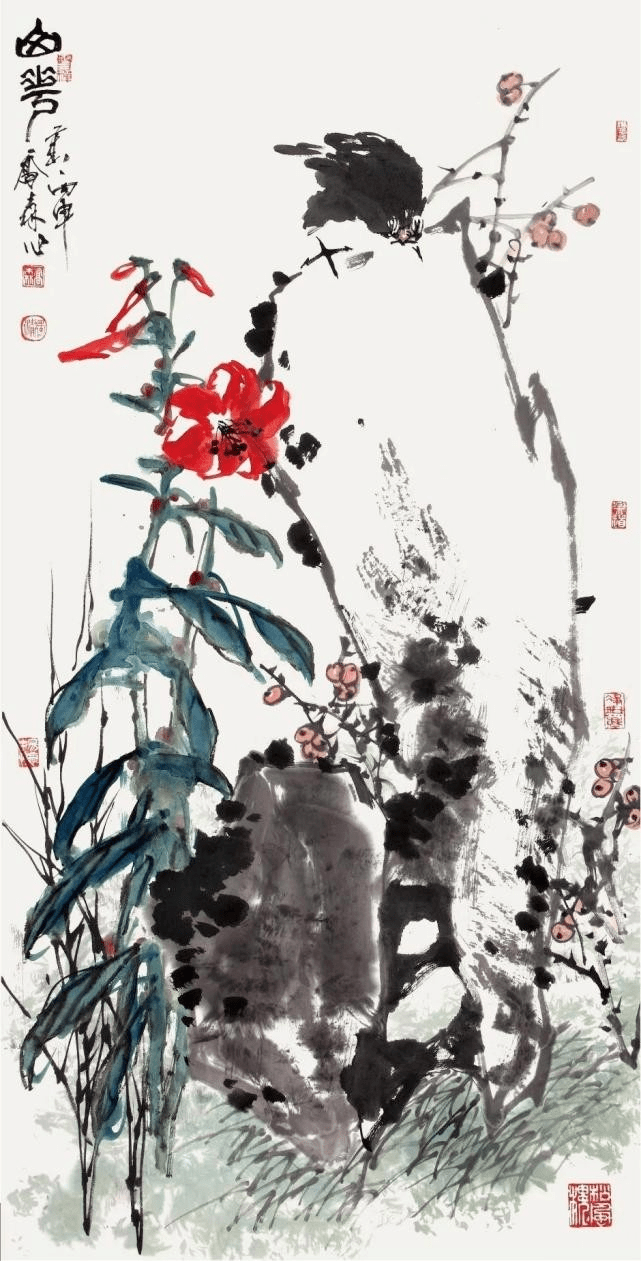 《山花》200cm·200cm 《霜染芙蓉醉》200cm·200cm 《梅鹤同春》200